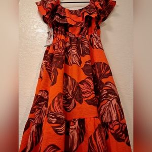NWT. Orange with leaves Ruffle Dress
